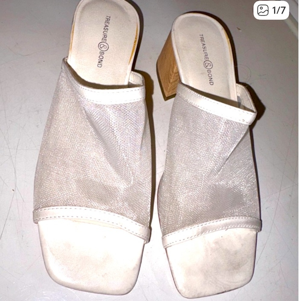 Treasure & Bond Cream Mesh Mules block stacked heels 8.5 90’s